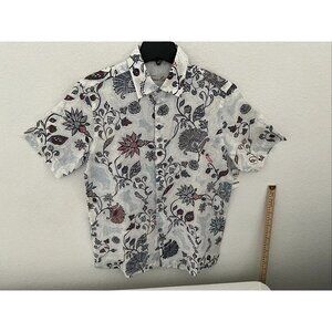 Tasso Elba Men’s Sz SM Linen Flower Print Button Up Shirt
